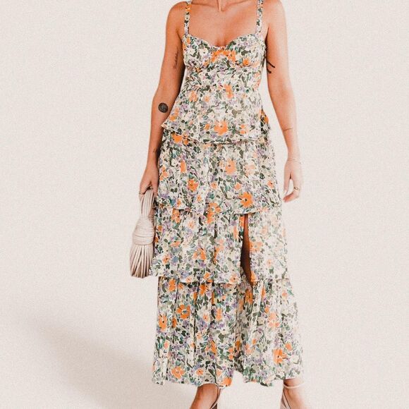 ASTR the Label Floral Midsummer Ruffle Maxi Dress – Tiered Slit Skirt (Sz M) - Picture 1 of 8